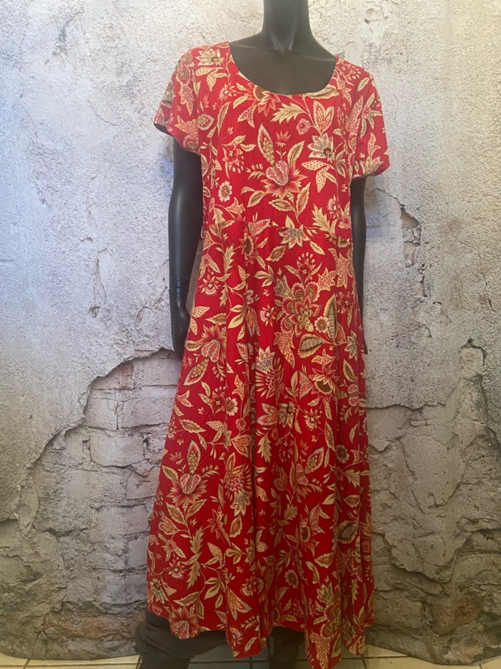 Chaps Retro Floral Empire Waist Cotton Dress